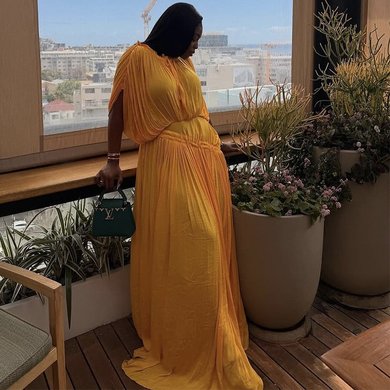 Yellow Pleated Maxi Dress