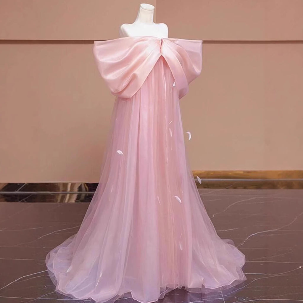 Peach Tulle Feather-Detailed Gown