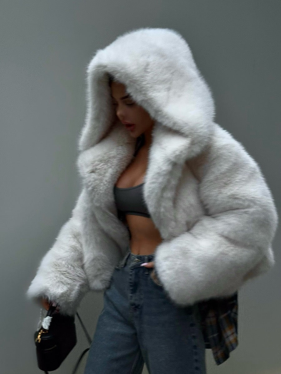 Hooded Faux Fur Jacket