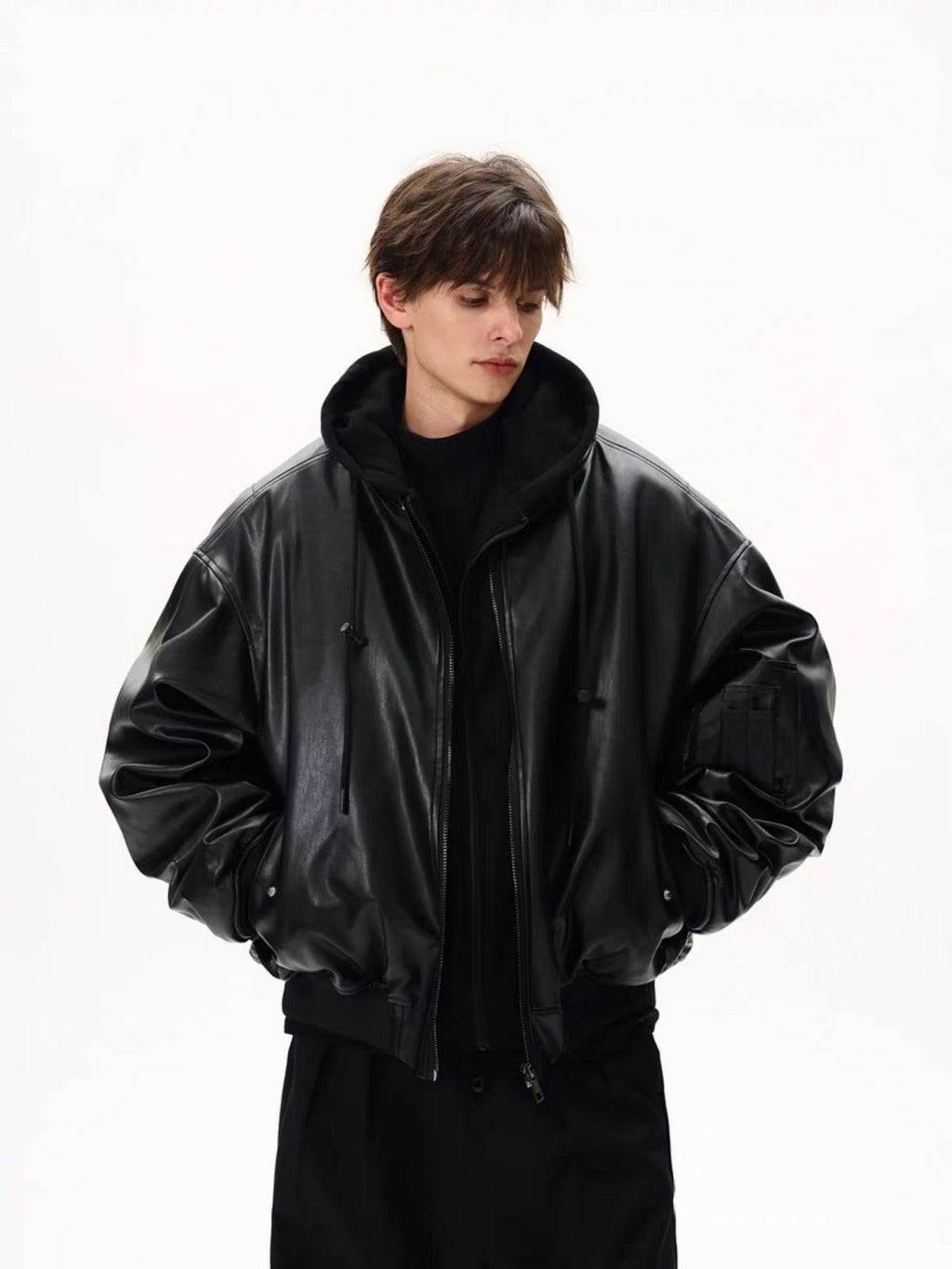 The Oversized Leather MA-1 Bomber Jacket