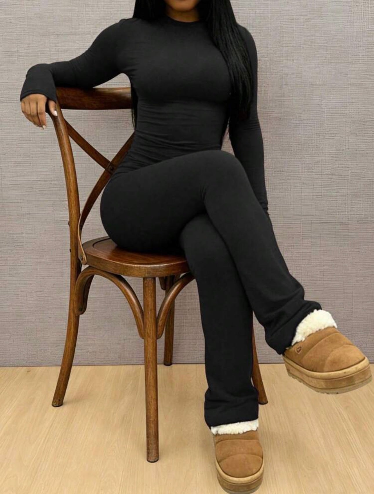 Fitted Ribbed Black Lounge Set