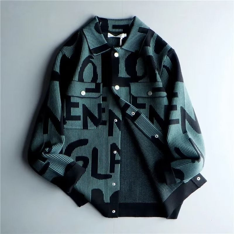 Abstract Typography Ribbed Knit Shacket