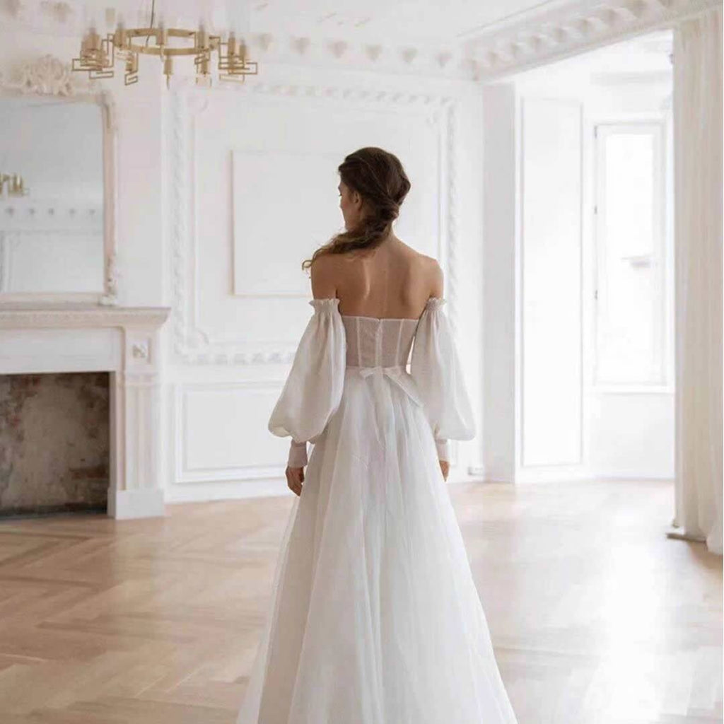 White Sculptural Off-the-Shoulder Gown Dress