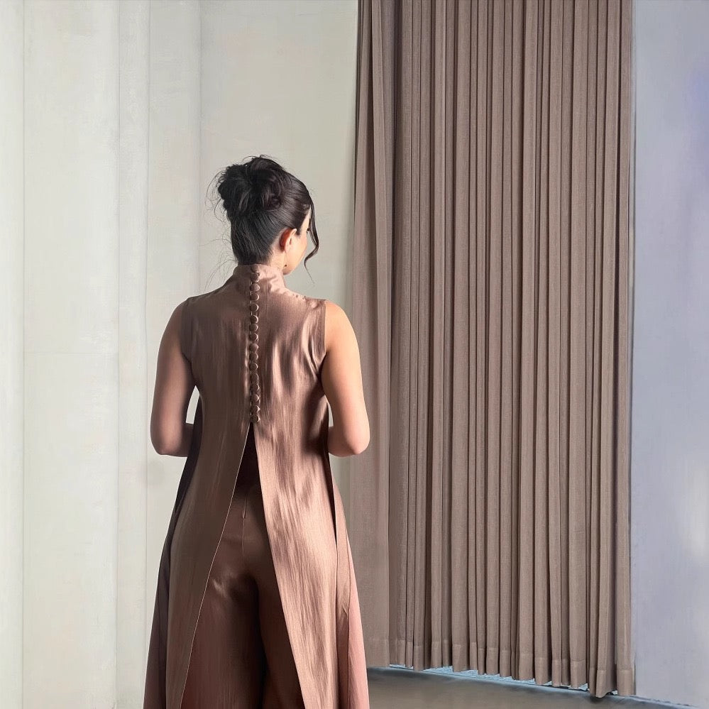 The Rose-Gold Metallic Cape Jumpsuit