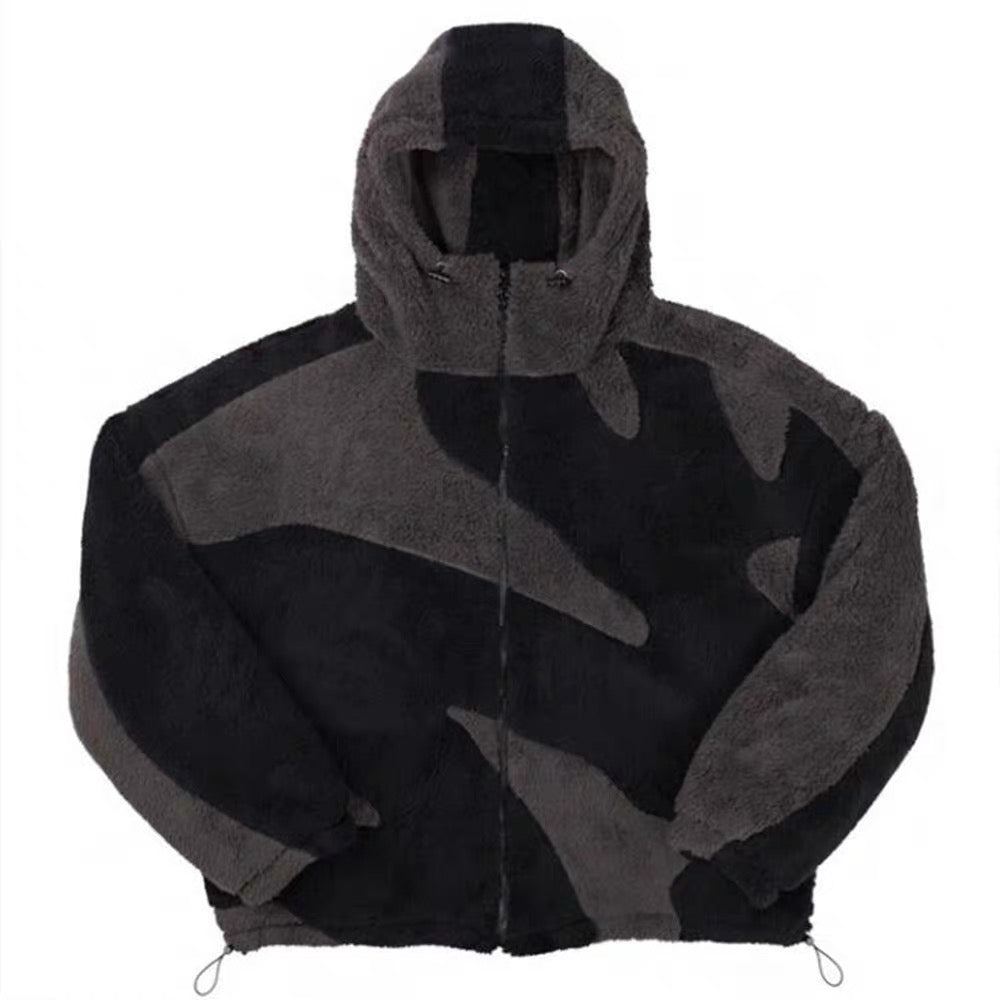 Abstract Patterned Fleece Zip-Up Jacket