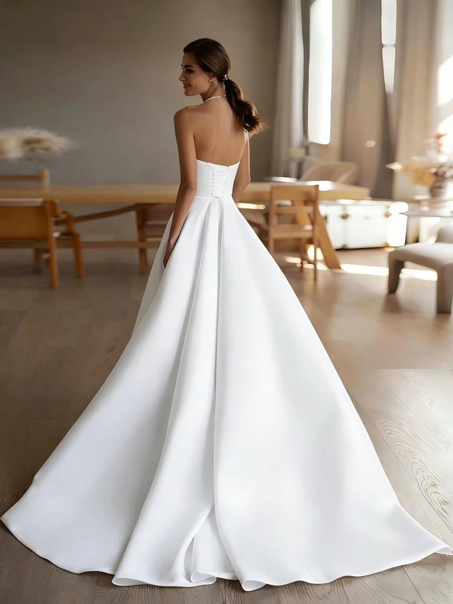 Modern Strapless A-Line with High Slit Dress
