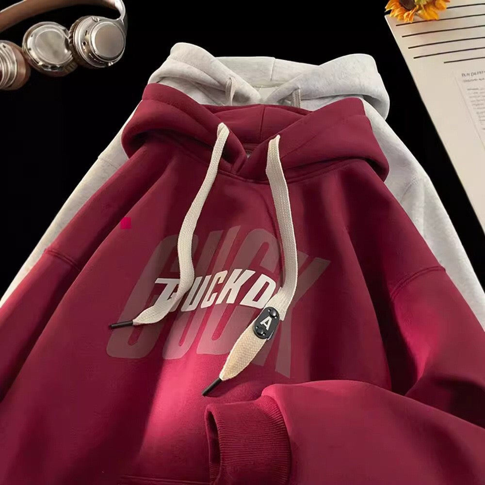 Double-Layer Contrast Graphic Hoodie