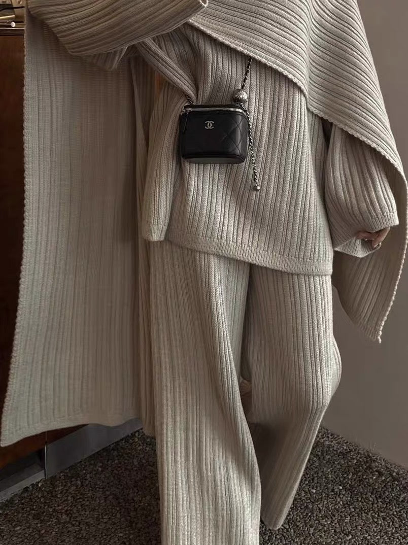 Luxe Ribbed Knit Three-Piece Loungewear Set