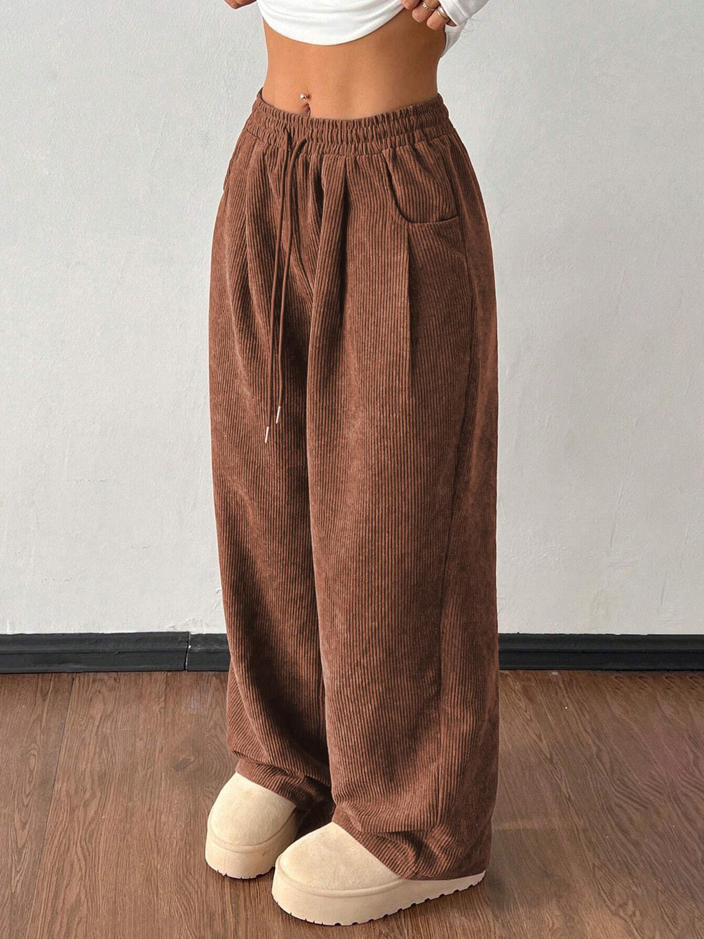 High-Waisted Wide-Leg Corduroy Trousers