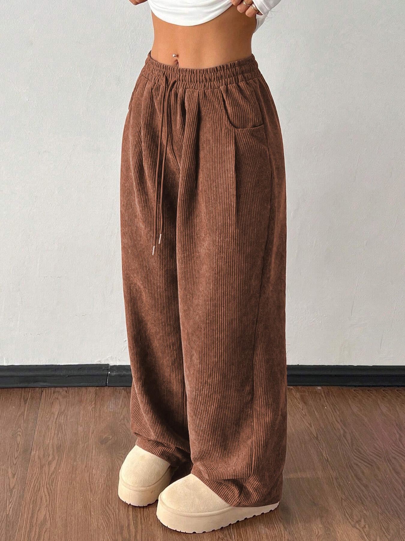 High-Waisted Wide-Leg Corduroy Trousers