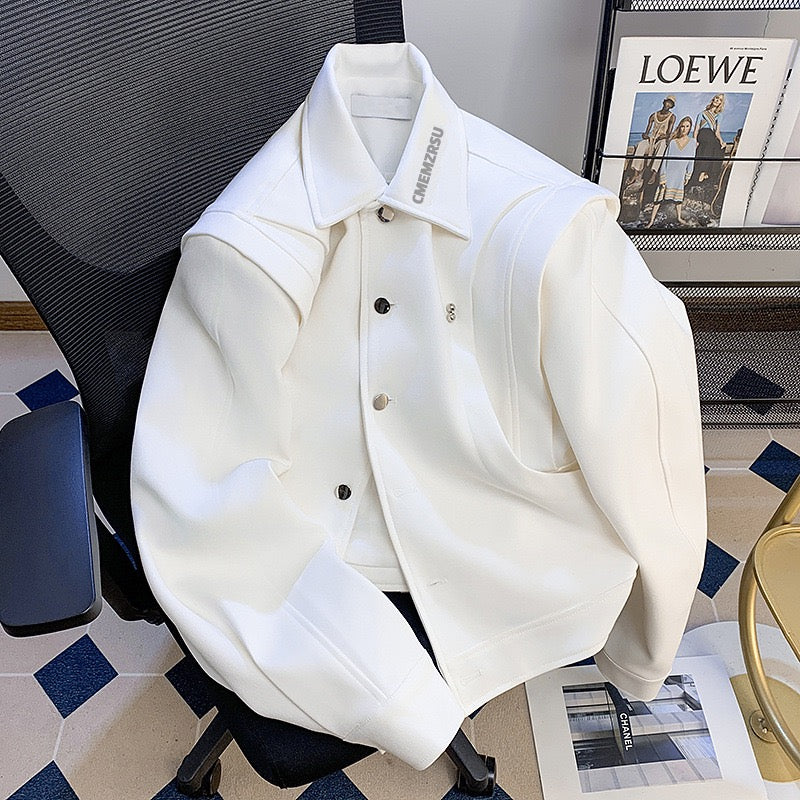 Minimalist Layered-Panel Structured Bomber Jacket