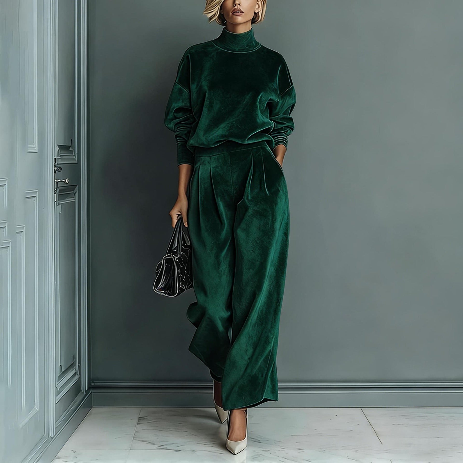 Luxury Velour Pleated Set