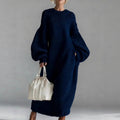 Oversized Balloon-Sleeve Maxi Knit Dress | Heavyweight Bouclé Texture