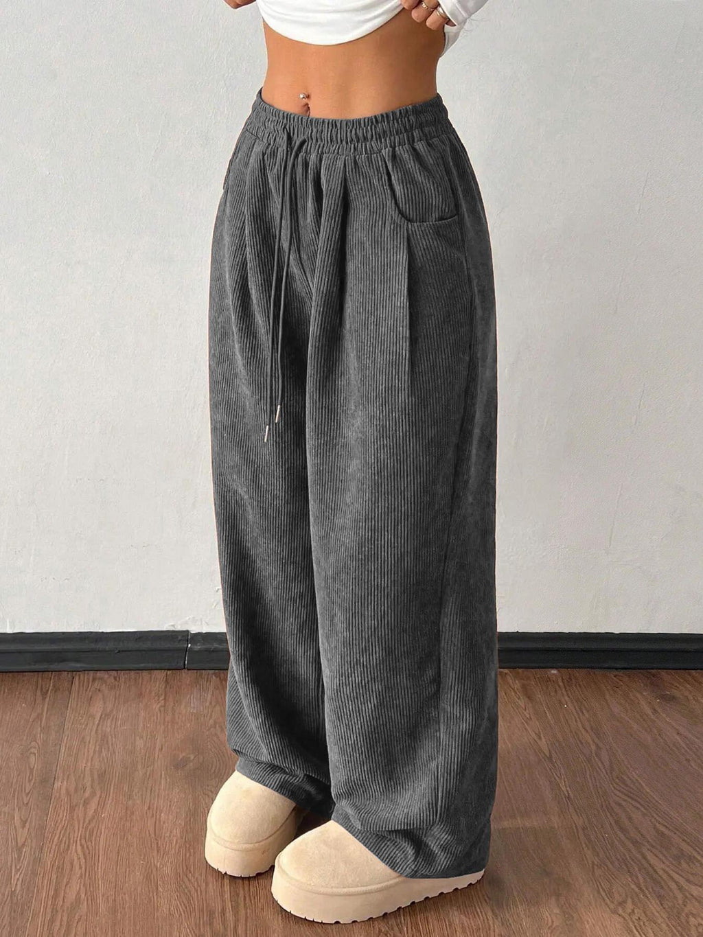 High-Waisted Wide-Leg Corduroy Trousers