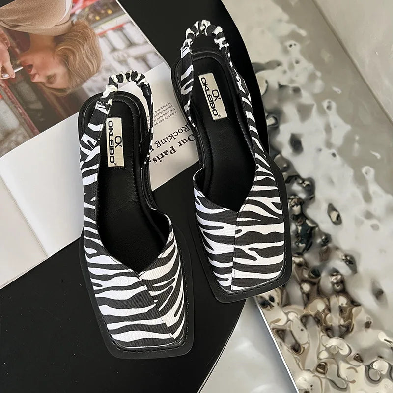 Minimalist Square-Toe Ruched Slingback Flats