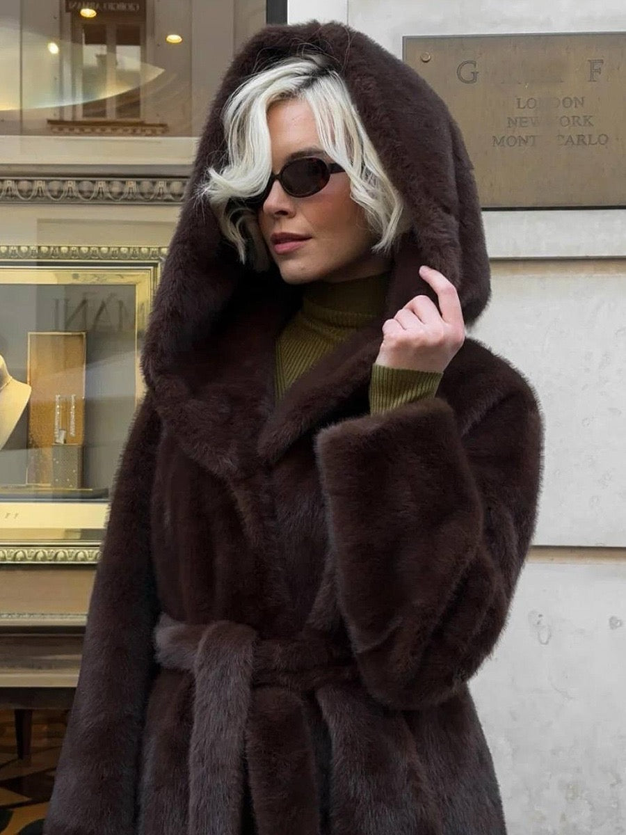 Hooded Faux-Fur Robe Coat