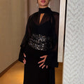 The Sequined-Waist Chiffon & Crepe Gown Dress