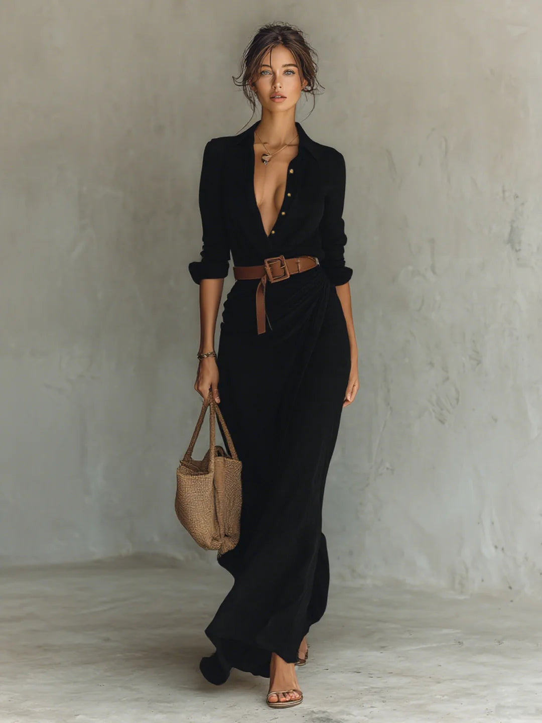 Product Name: Elegant Draped Utility Shirt-Dress