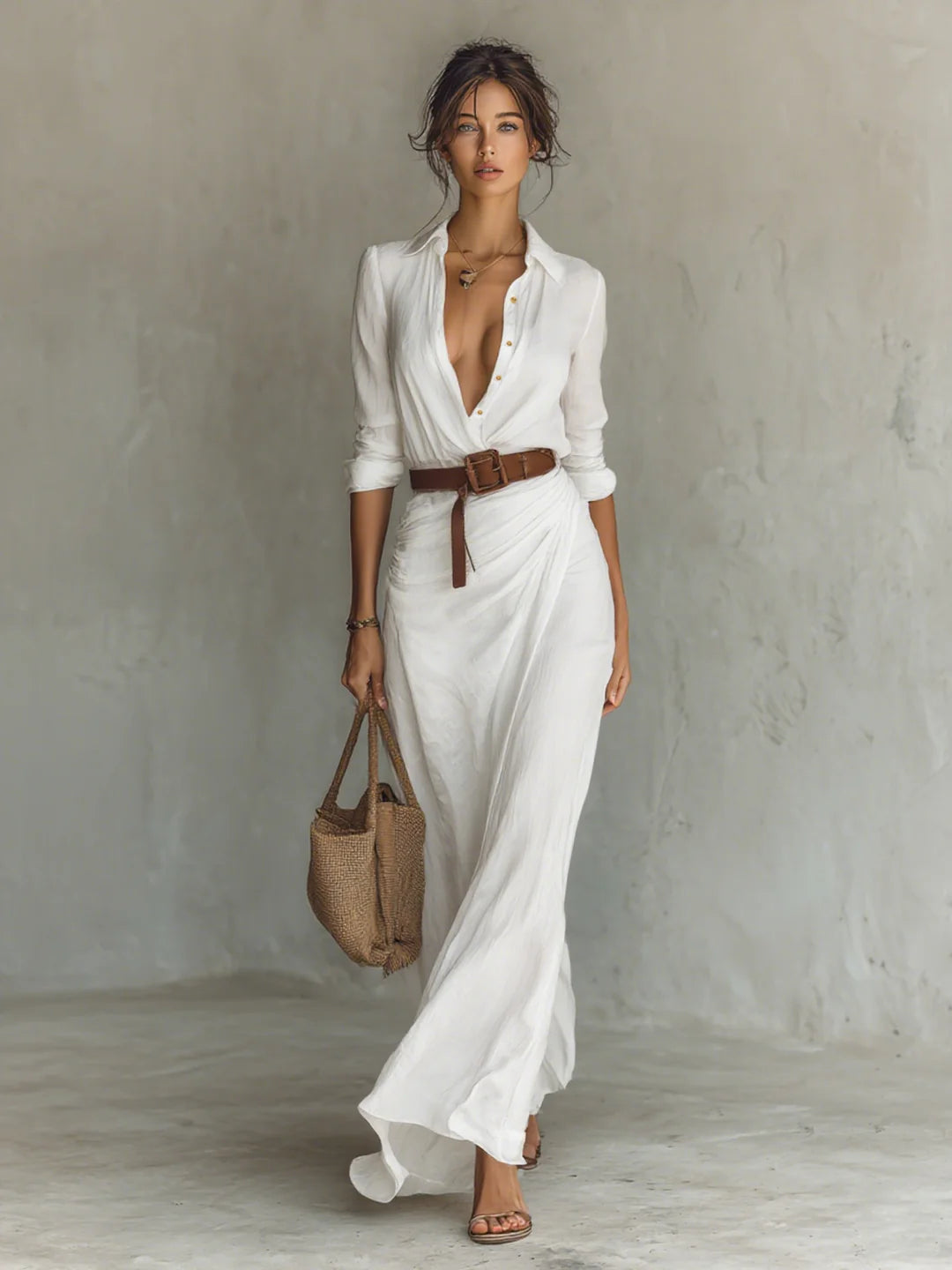 Product Name: Elegant Draped Utility Shirt-Dress