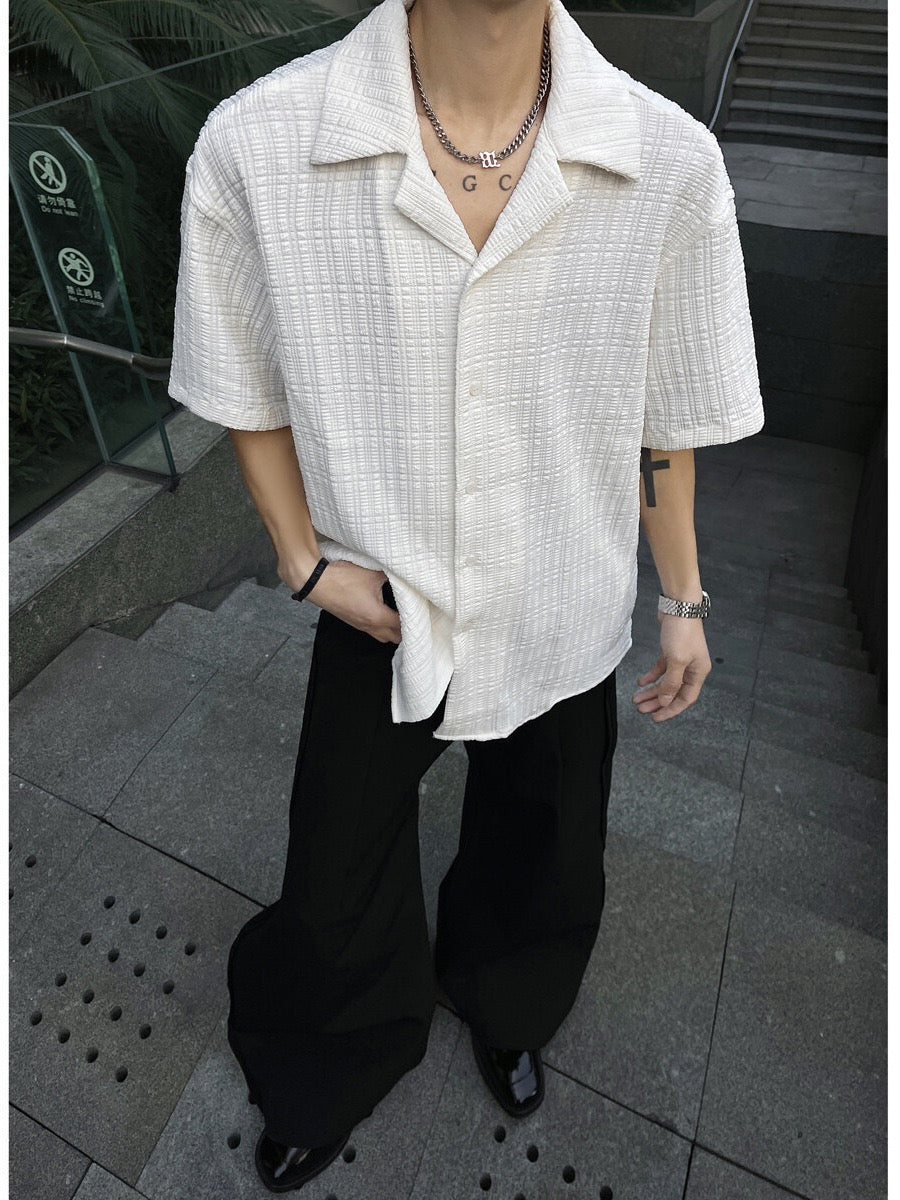 Textured Cuban Collar Short-Sleeve Shirt