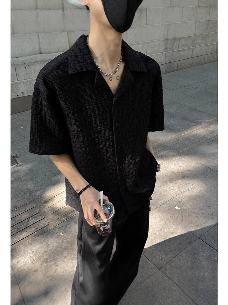 Textured Cuban Collar Short-Sleeve Shirt