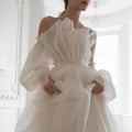 White Sculptural Off-the-Shoulder Gown Dress