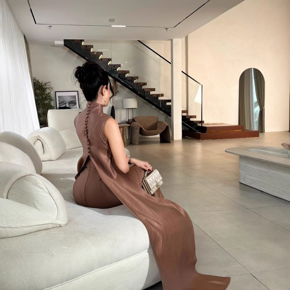 The Rose-Gold Metallic Cape Jumpsuit