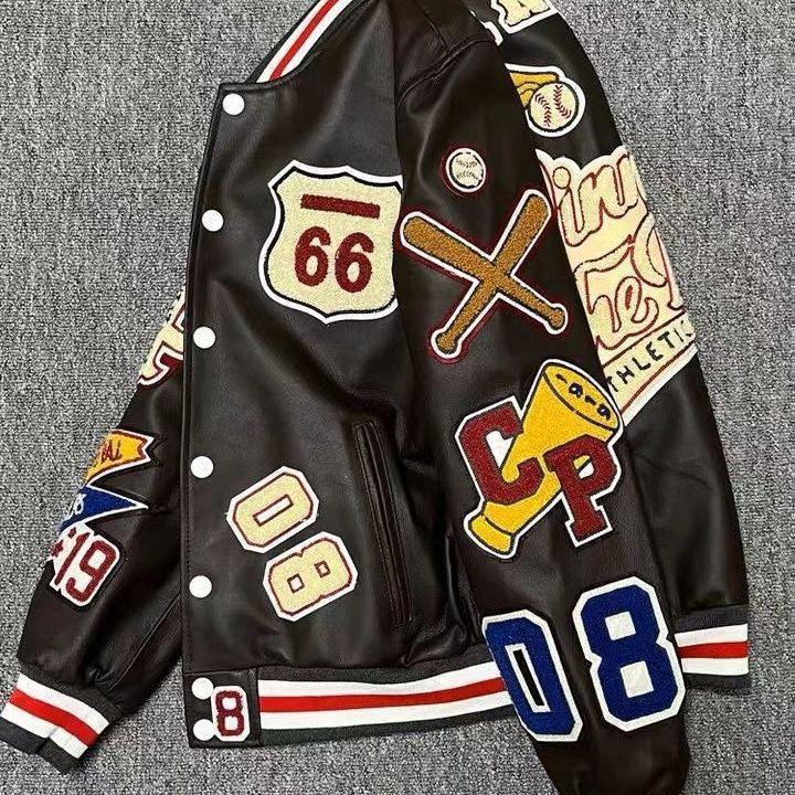 All-White Full-Leather Retro Varsity Jacket
