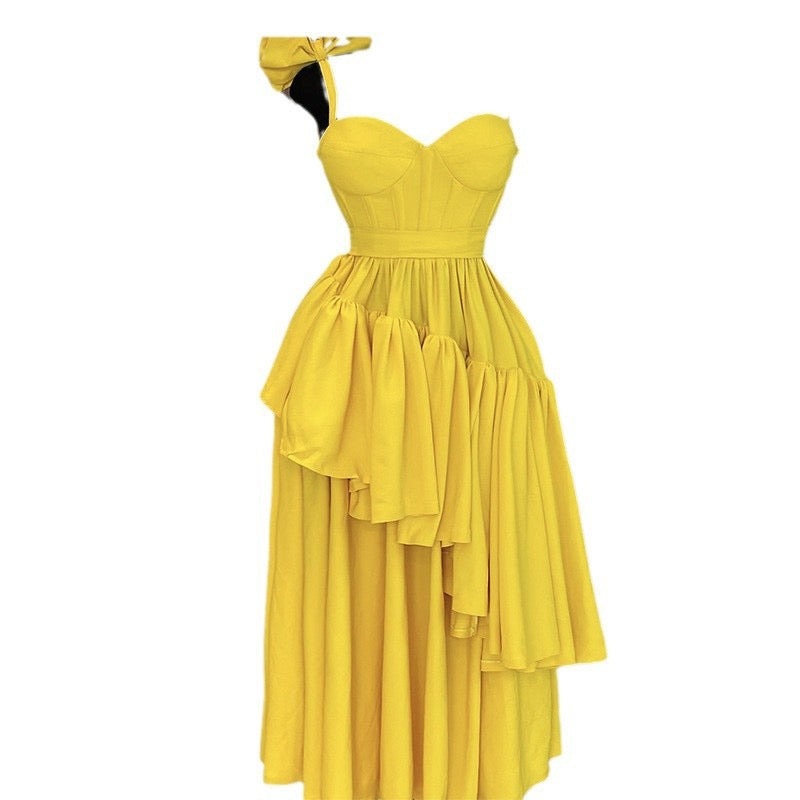 Bright Yellow Bow-Strap Dress