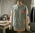 Pop-Art Floral Varsity Jacket (Black & Leather)