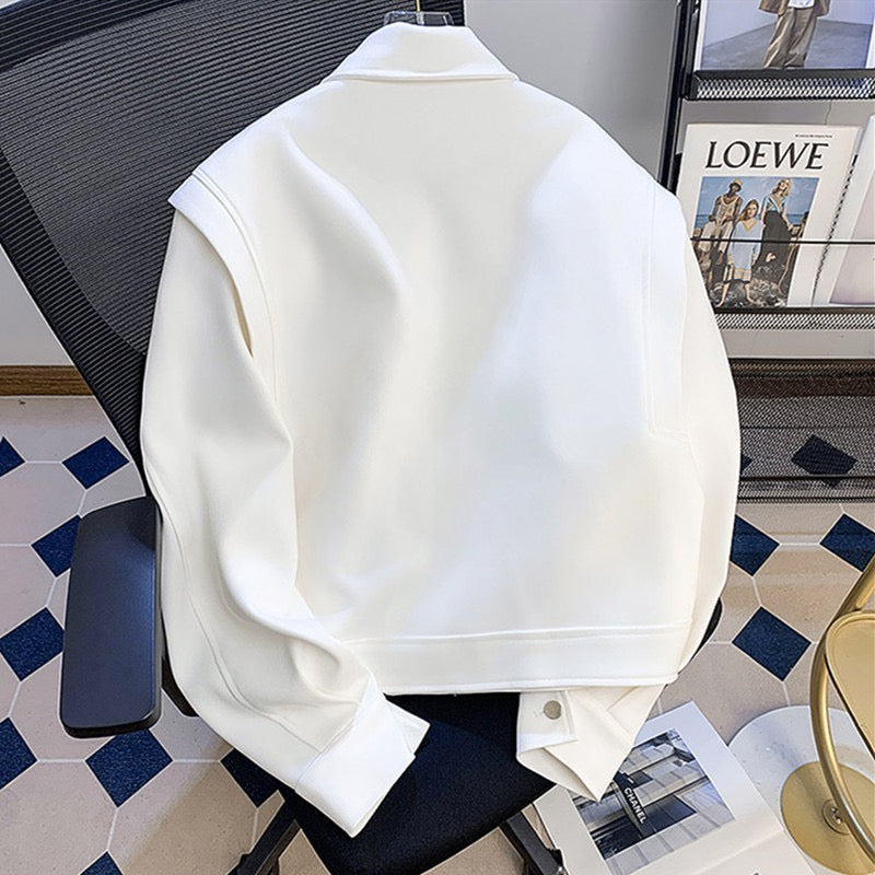 Minimalist Layered-Panel Structured Bomber Jacket