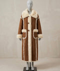 Statement Paneled Chestnut Shearling Maxi Coat