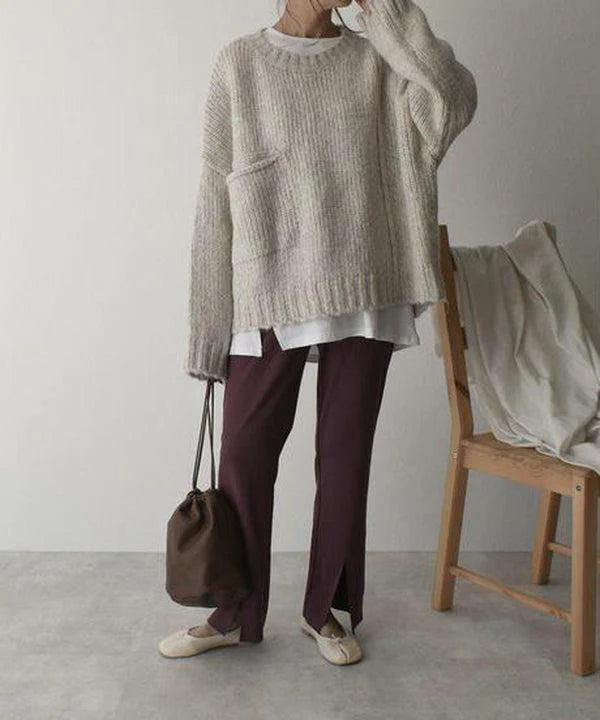 Oversized Chunky Ribbed Sweater with Patch Pocket
