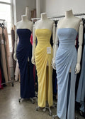 The White Strapless Ruched Gown Dress