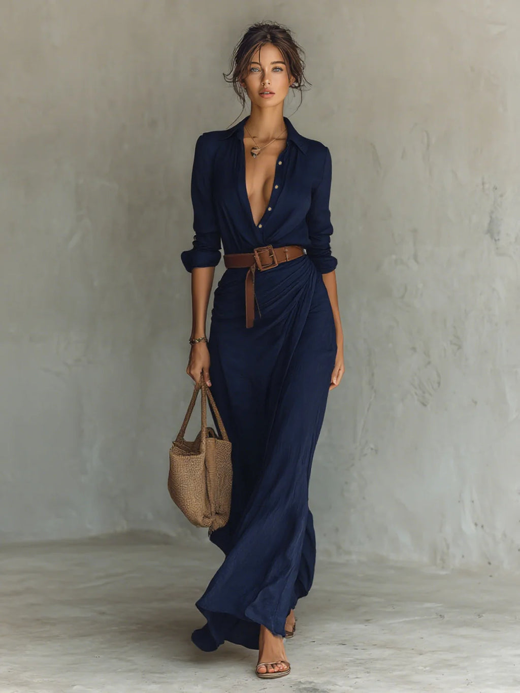 Product Name: Elegant Draped Utility Shirt-Dress