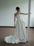 Architectural Satin Gown with Rosette Dress
