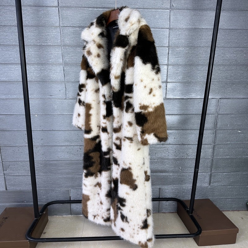 The Multi-Toned Cow Print Faux Fur Coat