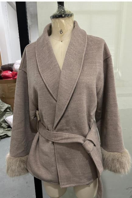 Grey Wool-Blend Wrap Jacket
