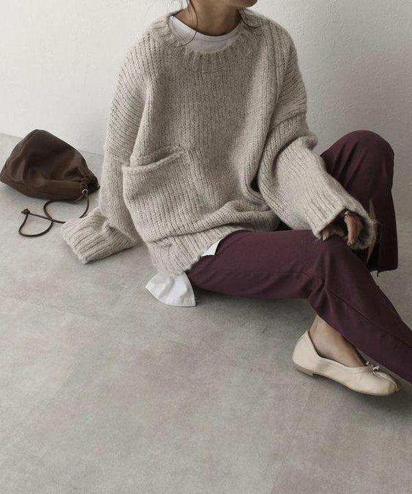 Oversized Chunky Ribbed Sweater with Patch Pocket
