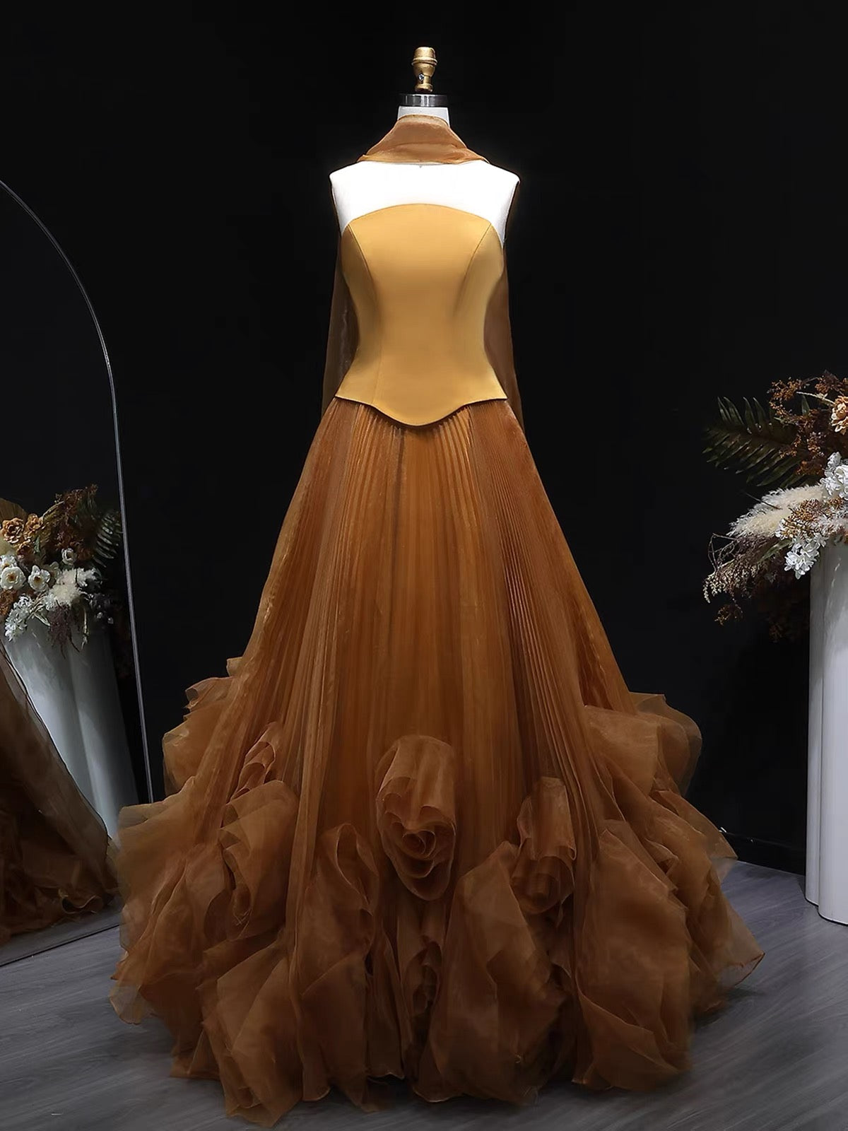 Sculptural Geometric Wave Ball Gown