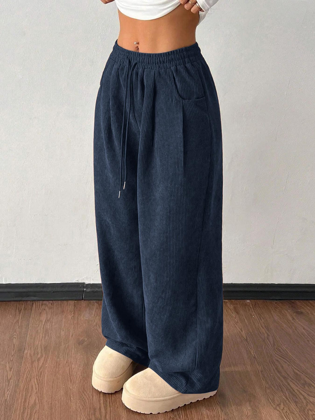 High-Waisted Wide-Leg Corduroy Trousers