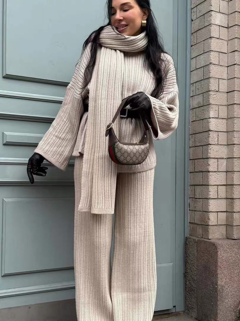 Luxe Ribbed Knit Three-Piece Loungewear Set