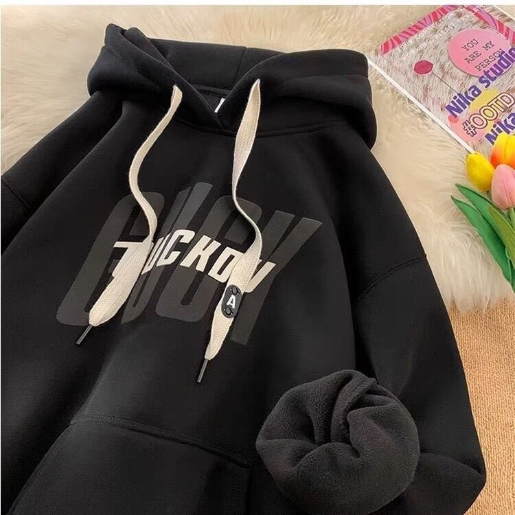 Double-Layer Contrast Graphic Hoodie