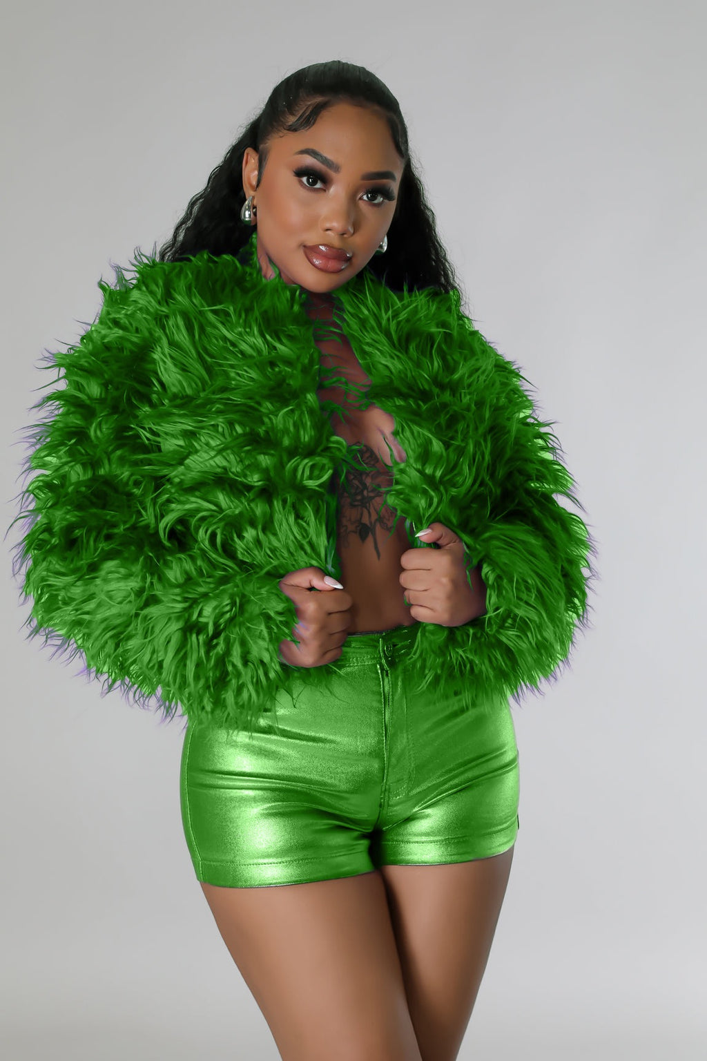Patterned Faux Fur Statement Jacket