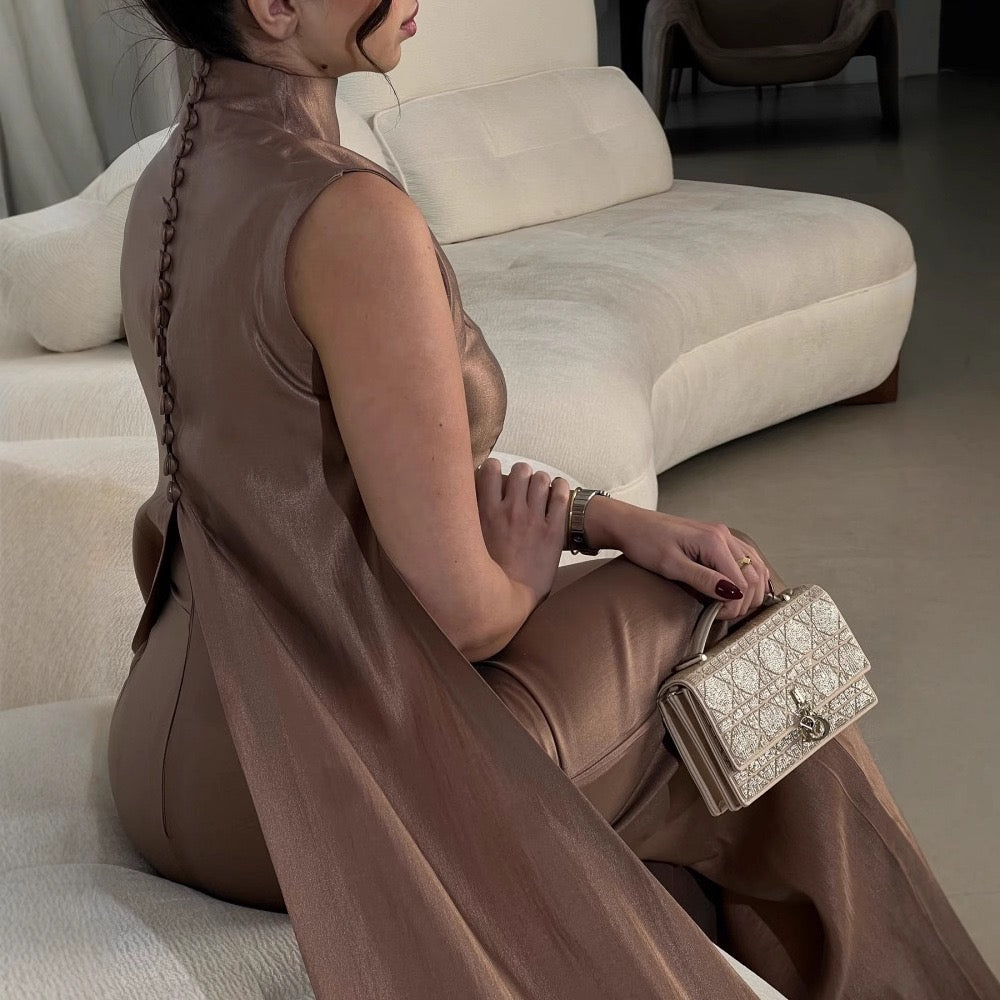 The Rose-Gold Metallic Cape Jumpsuit