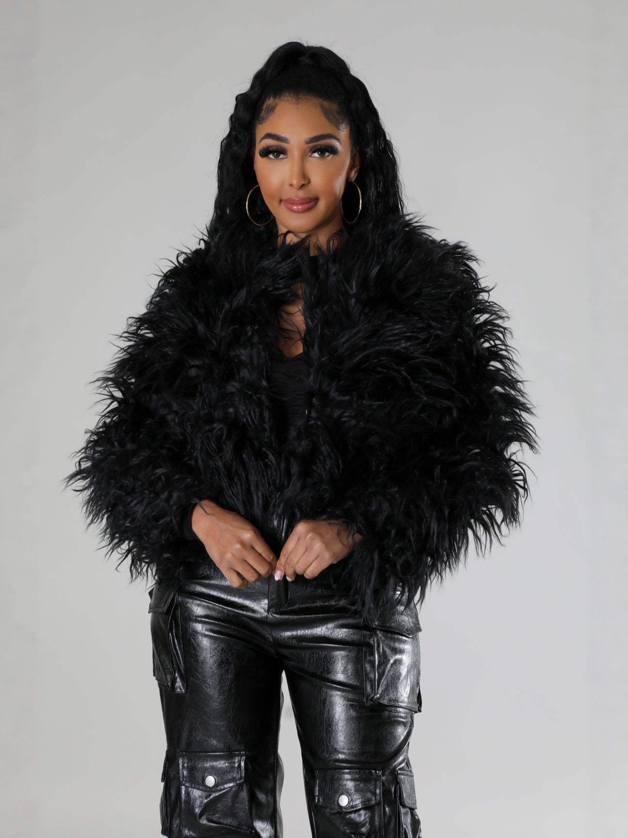 Patterned Faux Fur Statement Jacket