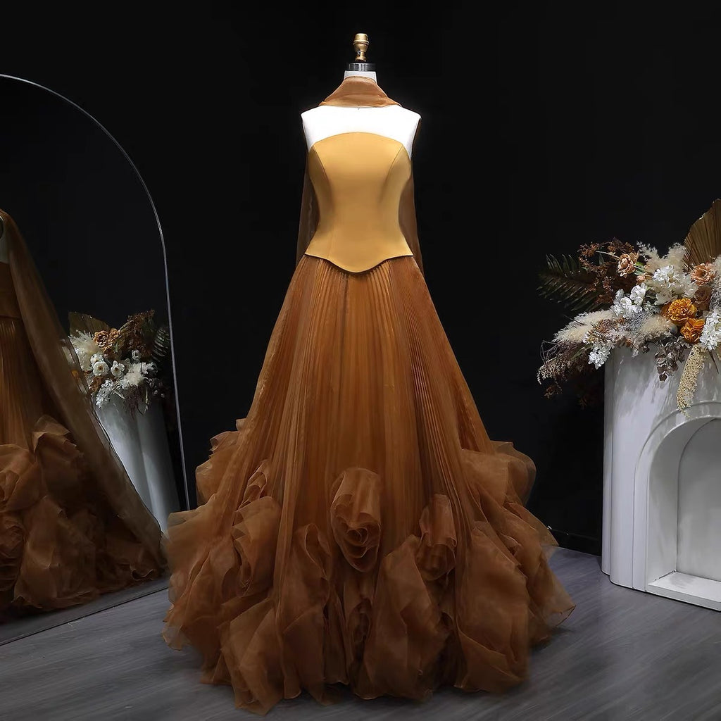 Sculptural Geometric Wave Ball Gown