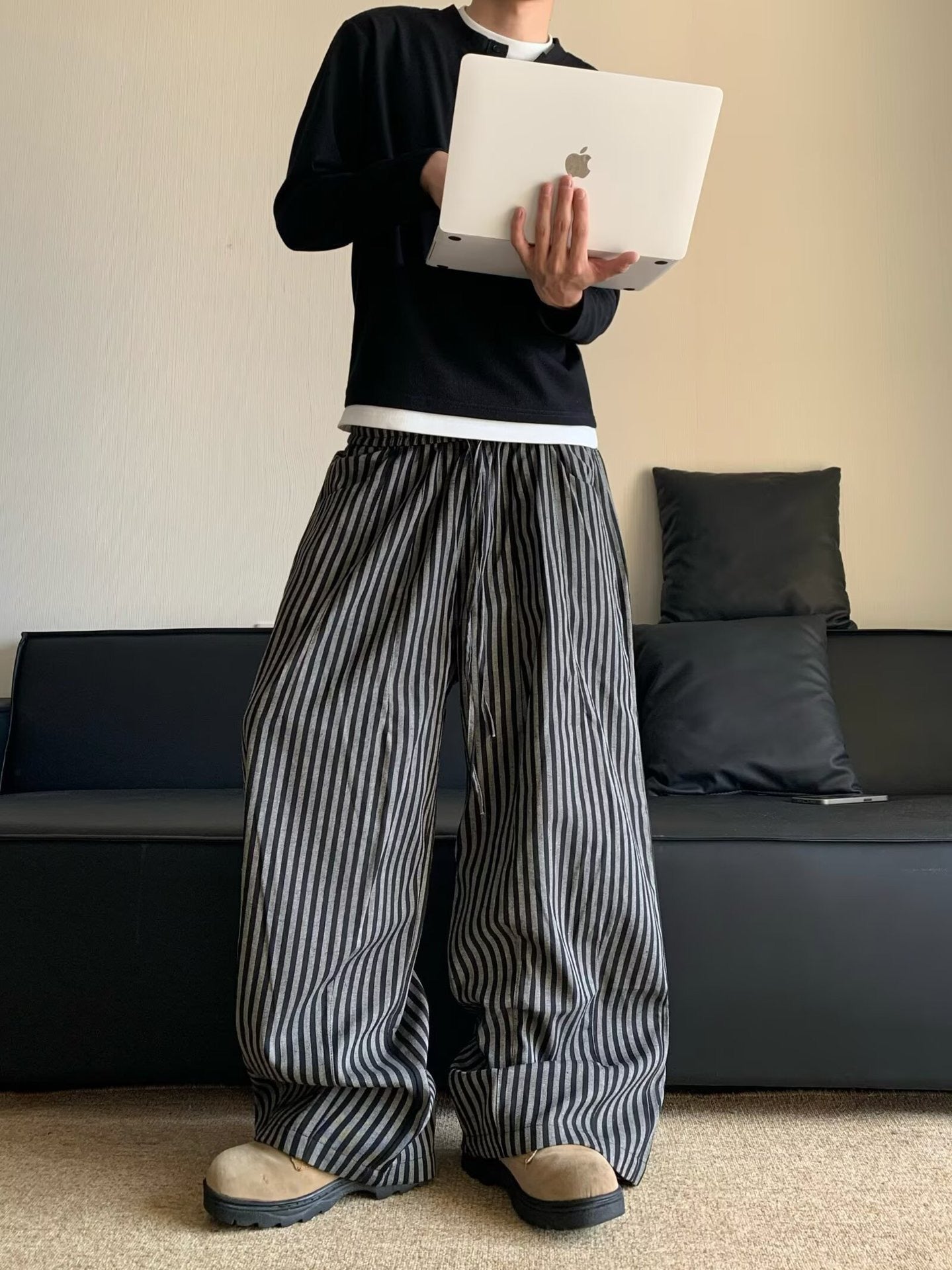 Relaxed Wide-Leg Striped Lounge Pants