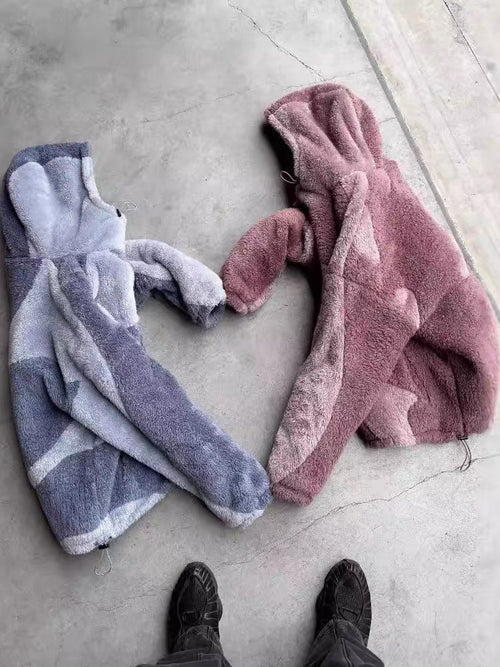 Abstract Patterned Fleece Zip-Up Jacket