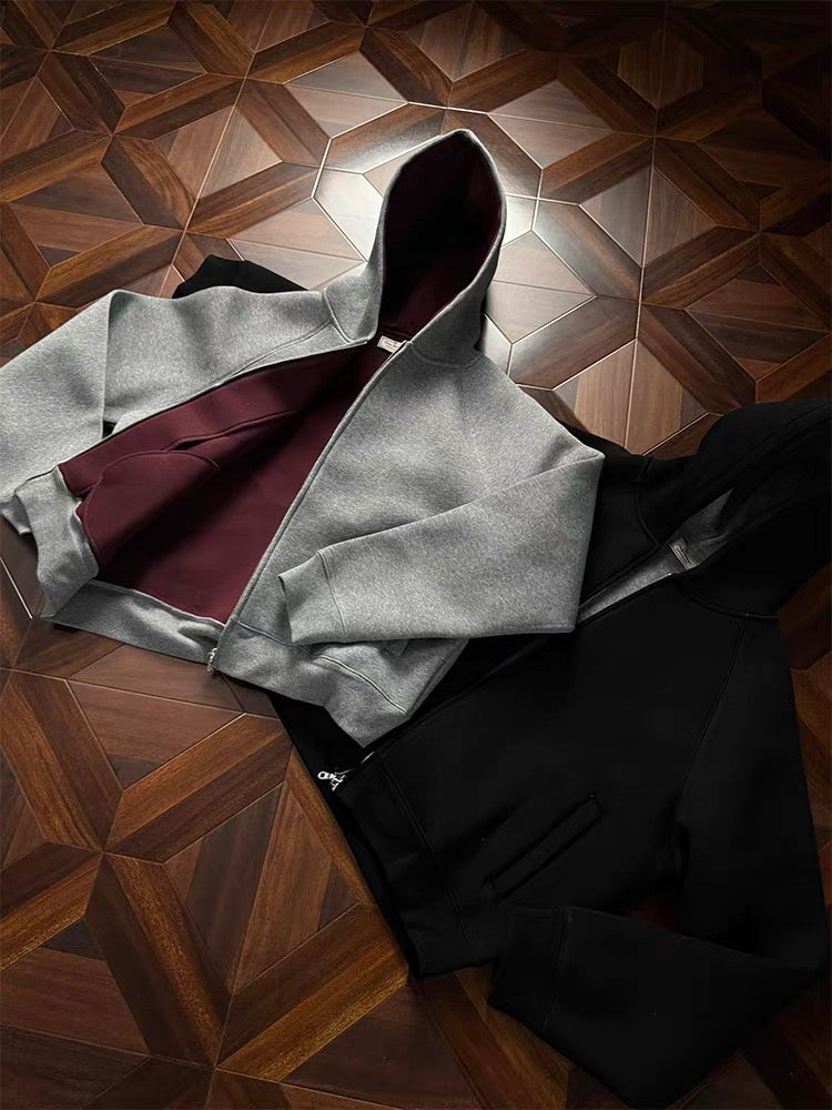 Contrast-Lined Heavyweight Zip-Up Hoodies
